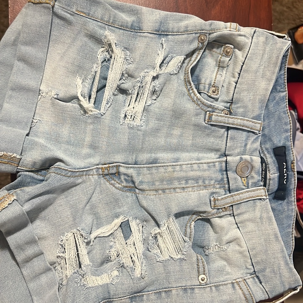 Trendy Light Blue Distressed Jean Shorts